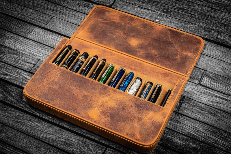 Galen Leather Magnum Opus 12 Slot Pen Case - Crazy Horse Brown | Atlas Stationers.