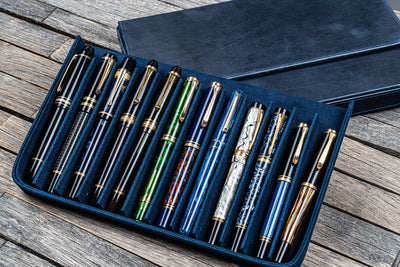 Galen Leather Magnum Opus 12 Slot Pen Case - Crazy Horse Navy Blue | Atlas Stationers.