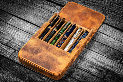 Galen Leather Magnum Opus 6 Slot Pen Case - Crazy Horse Brown | Atlas Stationers.