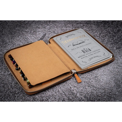 Galen Leather 10 Pen Zipper Case with A5 Notebook Holder - Crazy Horse Brown | Atlas Stationers.