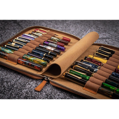 Galen Leather 20 Pen Zipper Case - Crazy Horse Brown | Atlas Stationers.