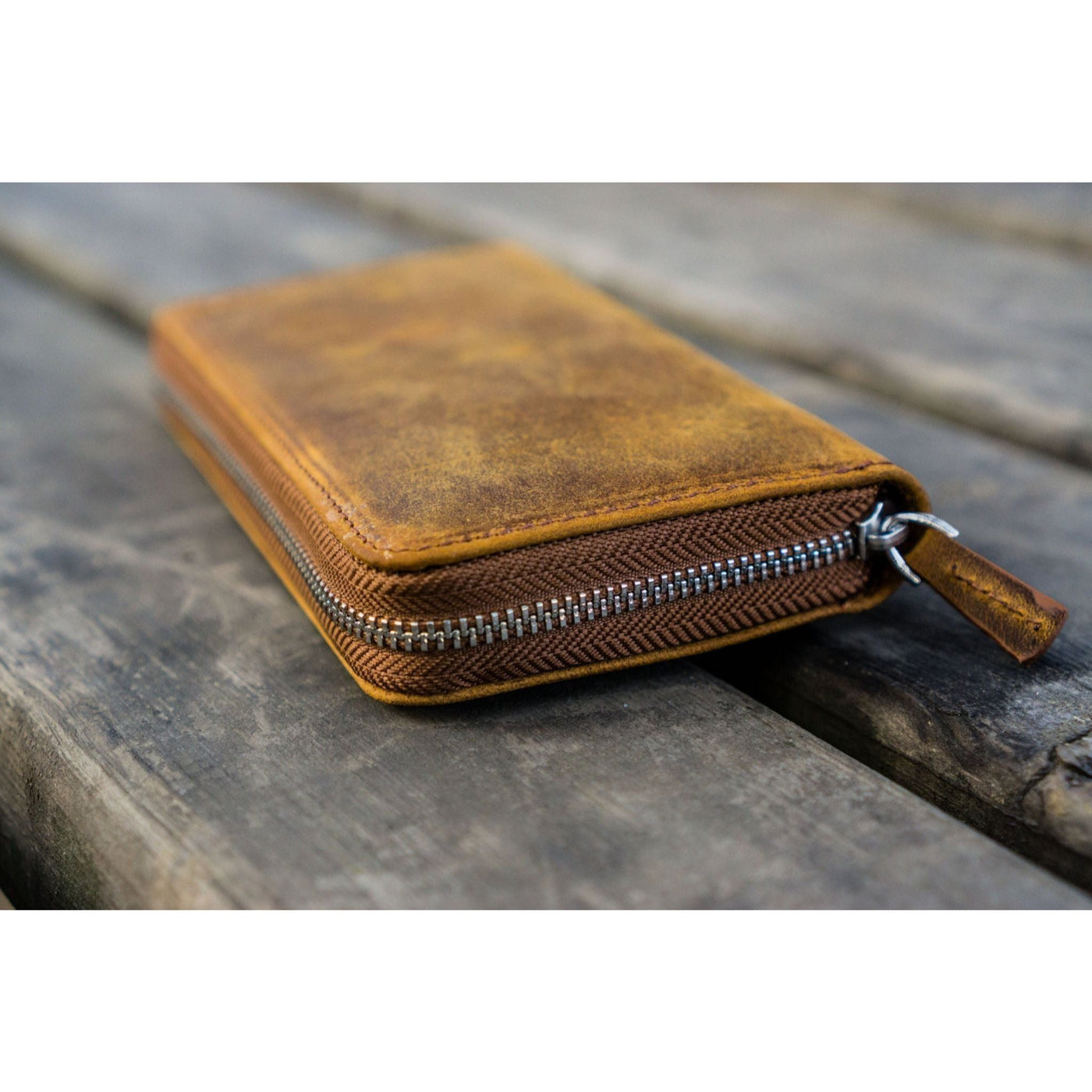 Galen Leather 3 Pen Zipper Case - Crazy Horse Brown | Atlas Stationers.