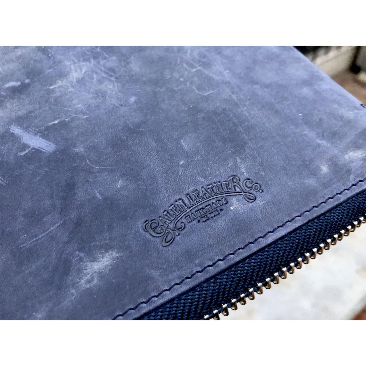 Galen Leather 3 Pen Zipper Case - Crazy Horse Navy Blue | Atlas Stationers.