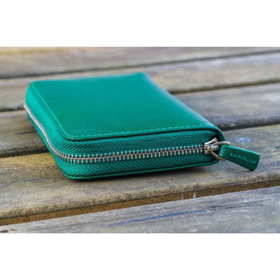 Galen Leather 3 Pen Zipper Case - Green | Atlas Stationers.