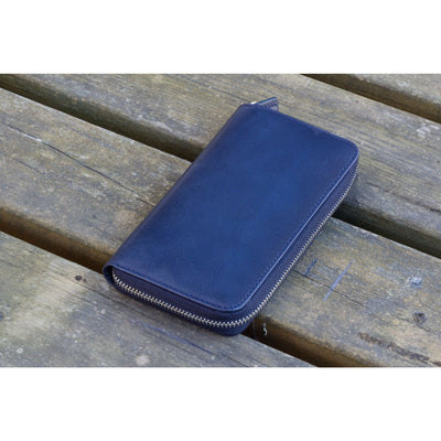 Galen Leather 3 Pen Zipper Case - Navy Blue | Atlas Stationers.