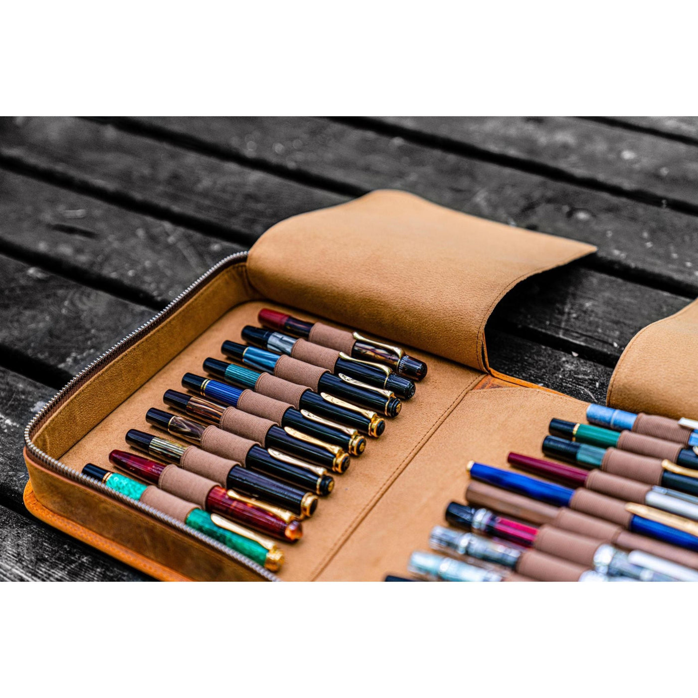 Galen Leather 40 Pen Zipper Case - Crazy Horse Brown | Atlas Stationers.