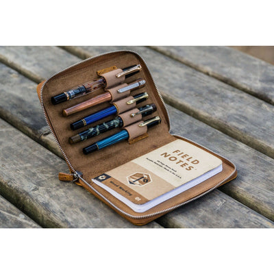 Galen Leather 5 Pen Zipper Case - Crazy Horse Brown | Atlas Stationers.