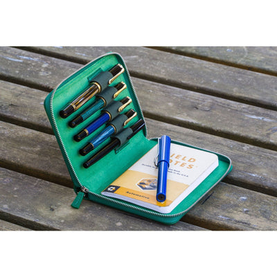 Galen Leather 5 Pen Zipper Case - Green | Atlas Stationers.