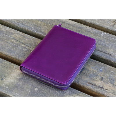 Galen Leather 5 Pen Zipper Case - Purple | Atlas Stationers.