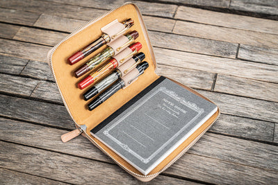 Galen Leather 5 Pen Zipper Case - Undyed | Atlas Stationers.