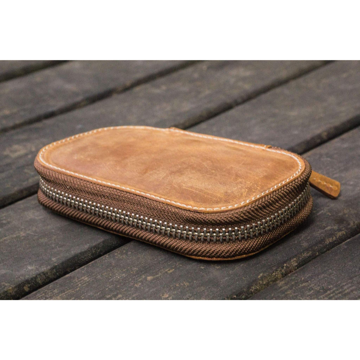 Galen Leather 6 Pen Zipper Case - Crazy Horse Brown | Atlas Stationers.