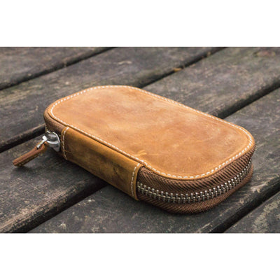 Galen Leather 6 Pen Zipper Case - Crazy Horse Brown | Atlas Stationers.