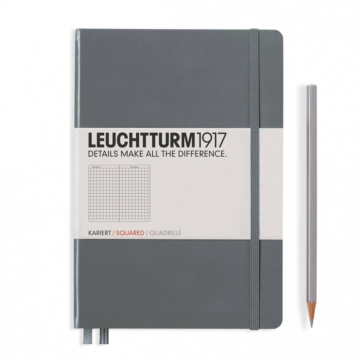 Leuchtturm A5 Hardcover Notebook - Anthracite Grey - Squared | Atlas Stationers.